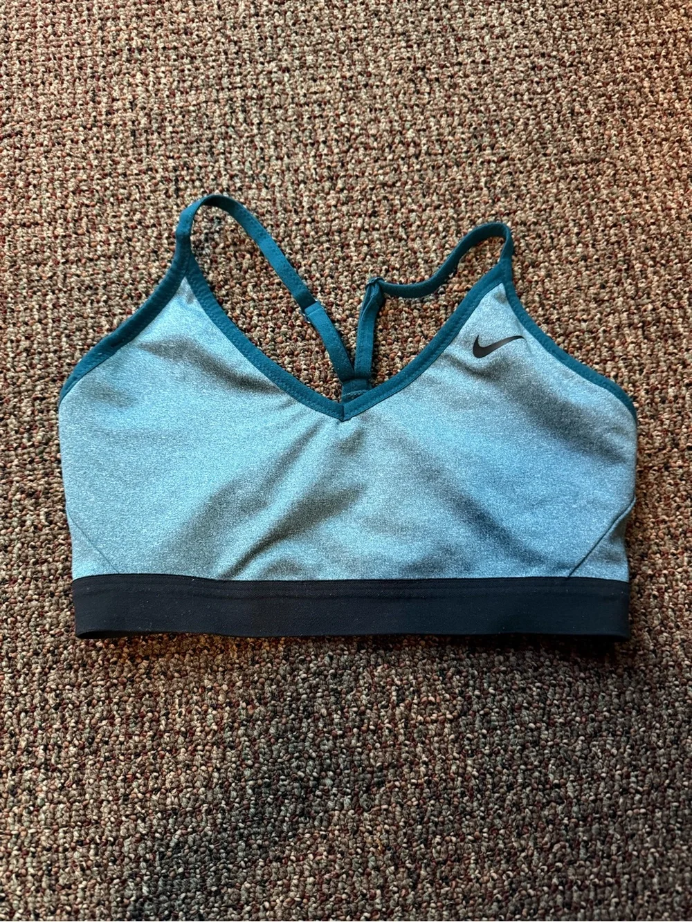 Nike Women's Teal Trim Light Blue Sports Bra with Black Band